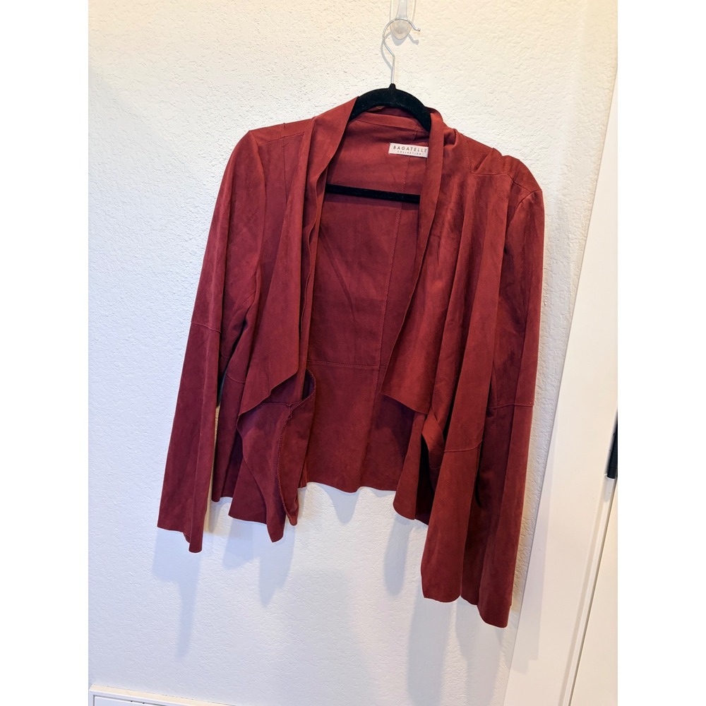 Bagatelle Collection Burgundy Faux Suede Draped Open Front Jacket XL
